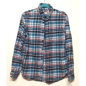 Merona Flannel shirt Sz M Long sleeve plaid Blue Red black Plaid Button-down EUC